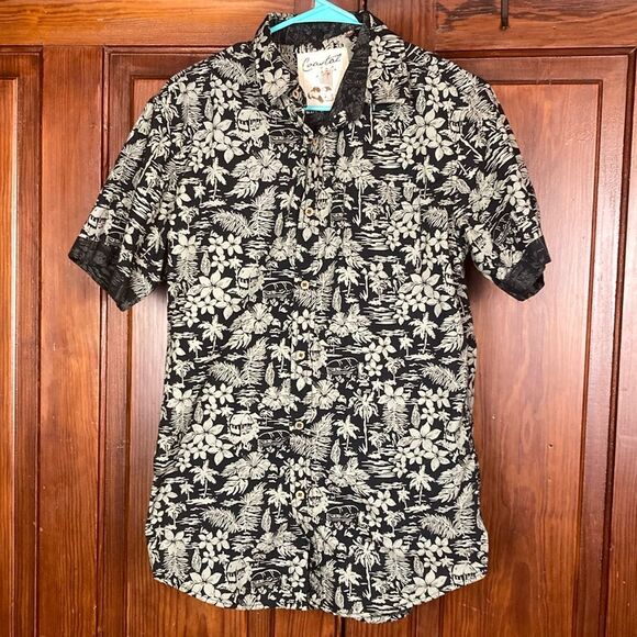Coastal Hawaiian Palm Tree Beach Button Down Short Sleeve Shirt Sz M - Picture 1 of 9